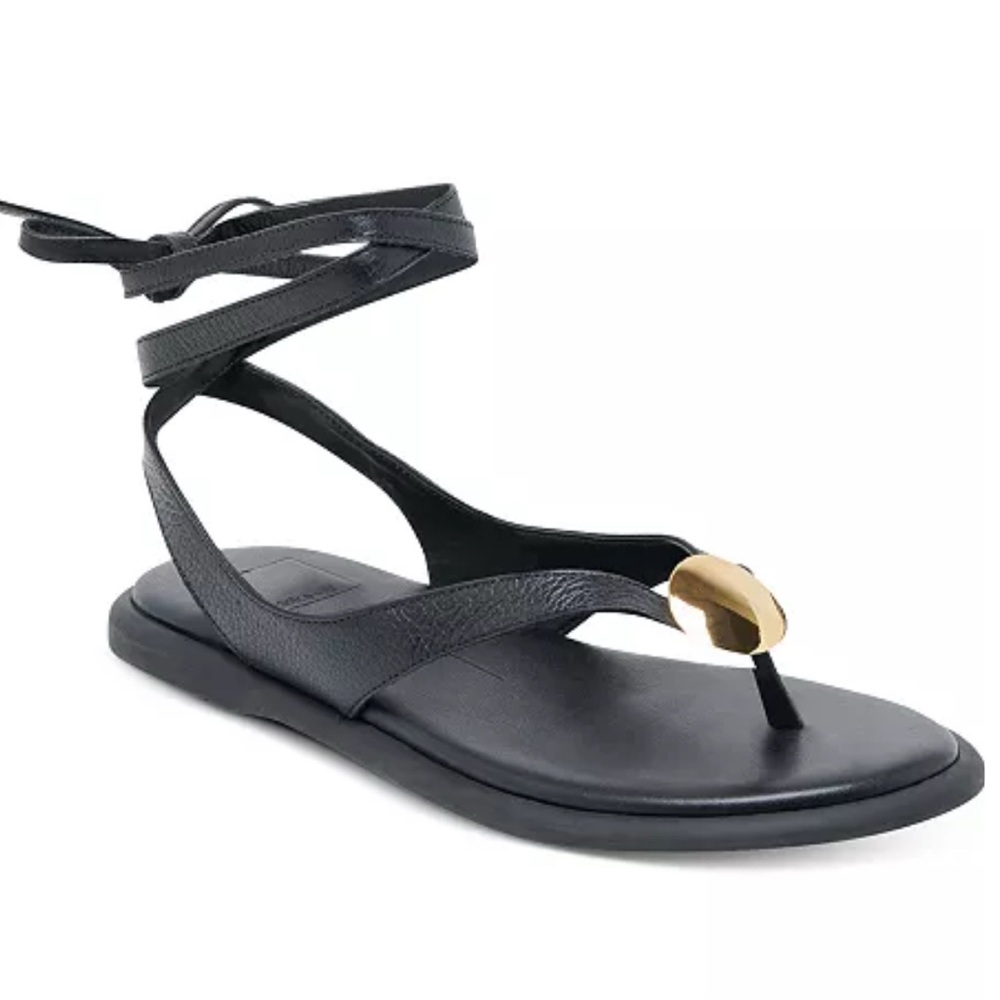 Dolce Vita Black Women’s Judy Lace Up Sandals with Gold Detail